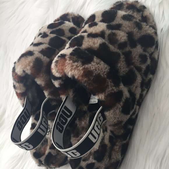 UGG Shoes - UGG FLUFF YEAH LEOPARD PRINT SLINGBACK SANDALS!